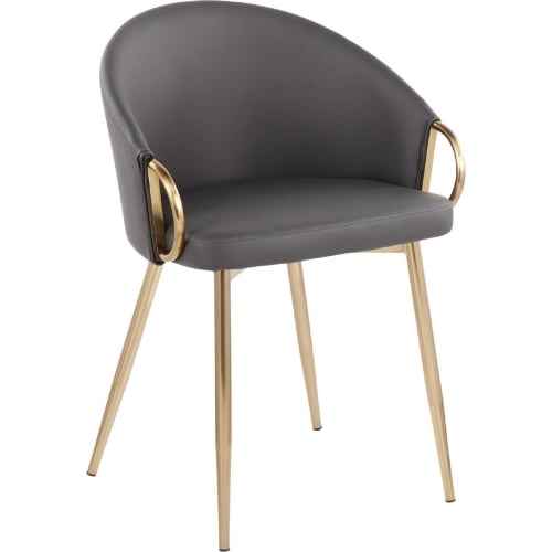 Claire Dining Chair in Grey Leatherette & Gold Metal